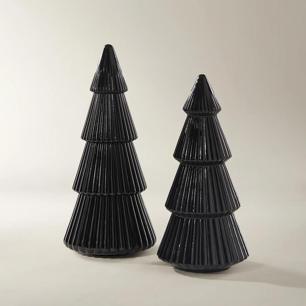 Black Glass Tree Set of 2 - 10" & 11"