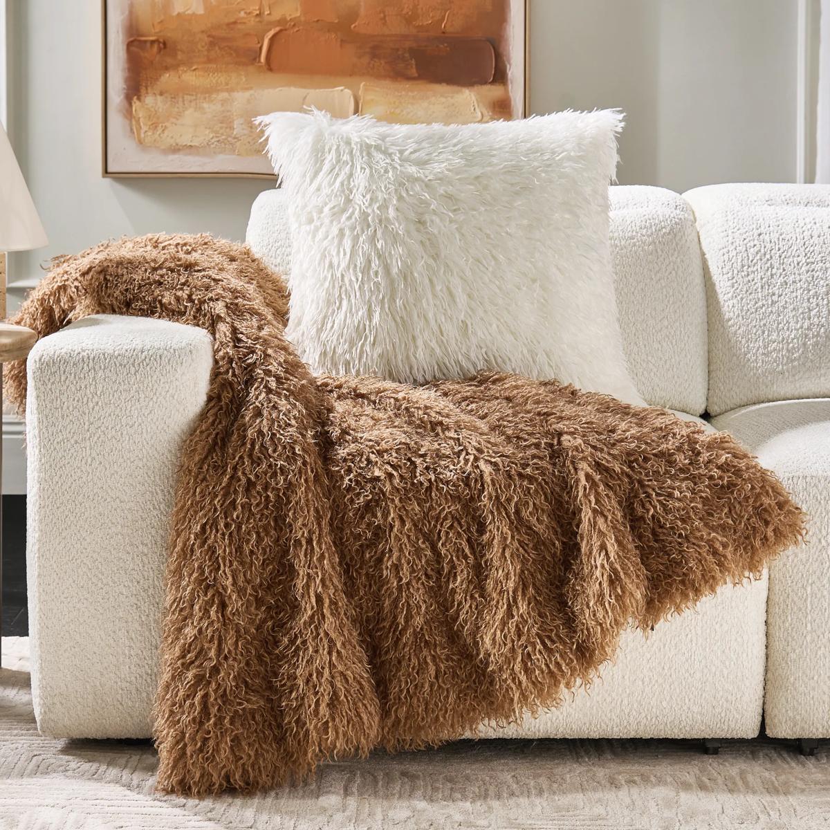 Micah Faux Mongolian Throw 50" x 60" - Mocha