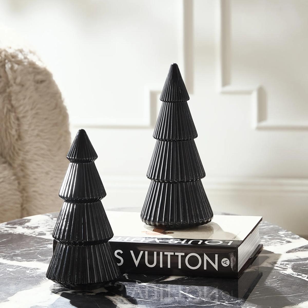 Black Glass Tree Set of 2 - 10" & 11"