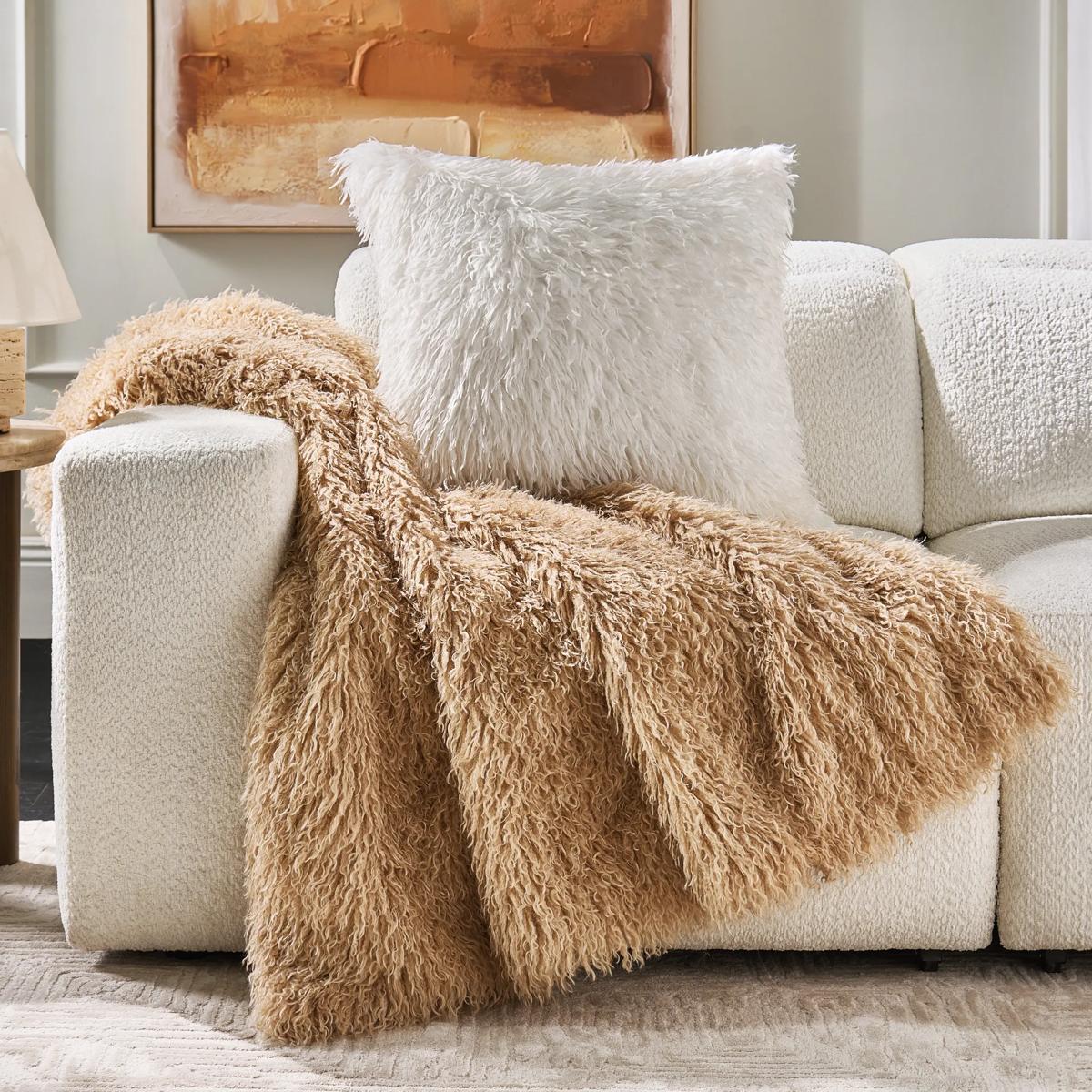 Micah Faux Mongolian Throw 50" x 60" - Beige