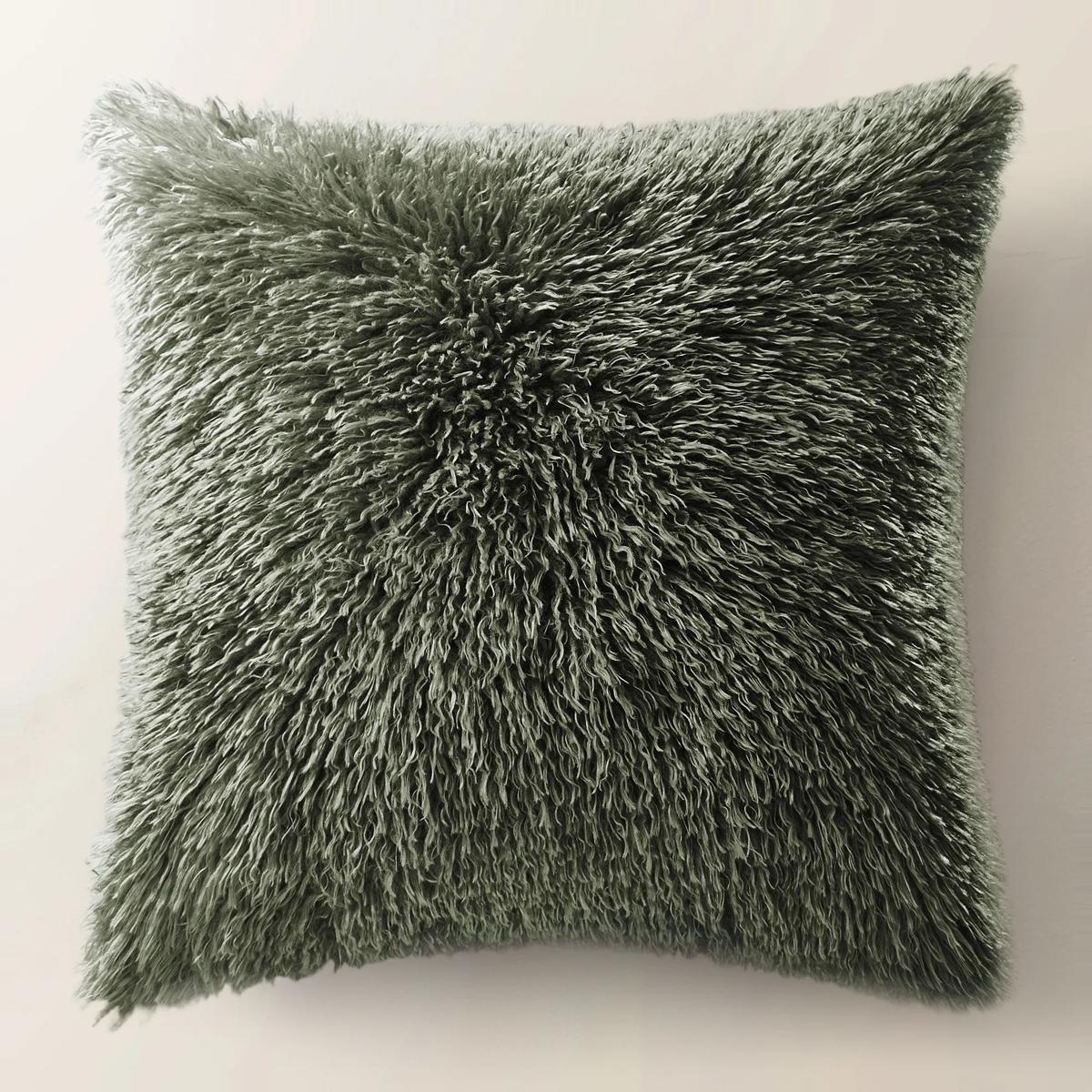 Micah Faux Mongolian Pillow 22" - Dark Green