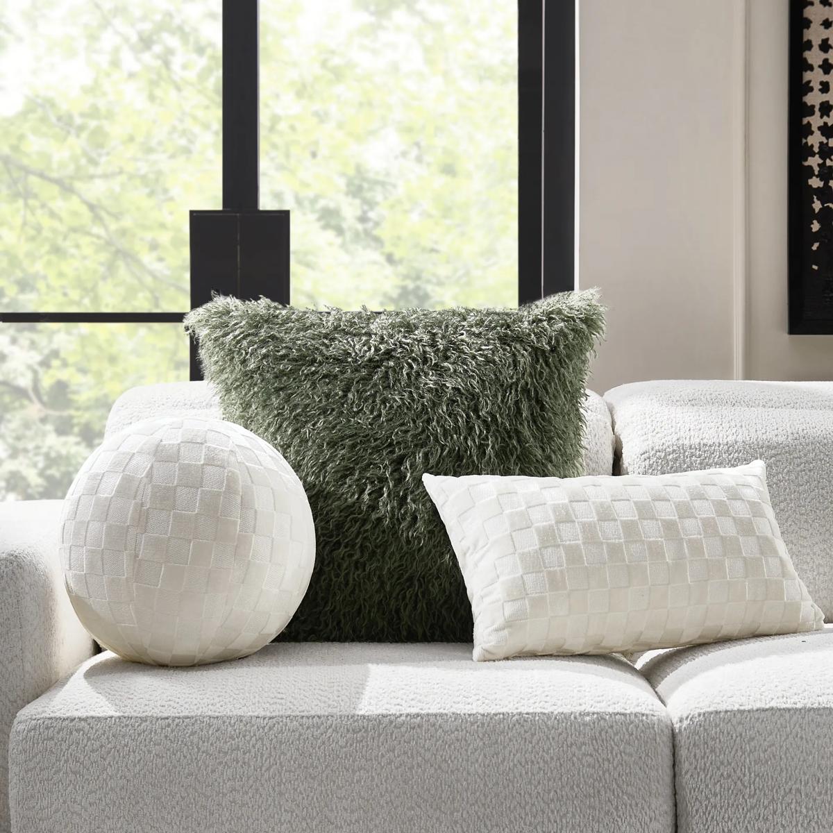 Micah Faux Mongolian Pillow 22" - Dark Green