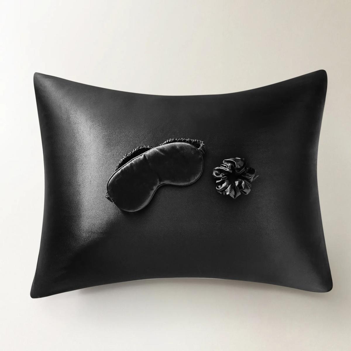 Silk Pillow Case & Mask Set Black