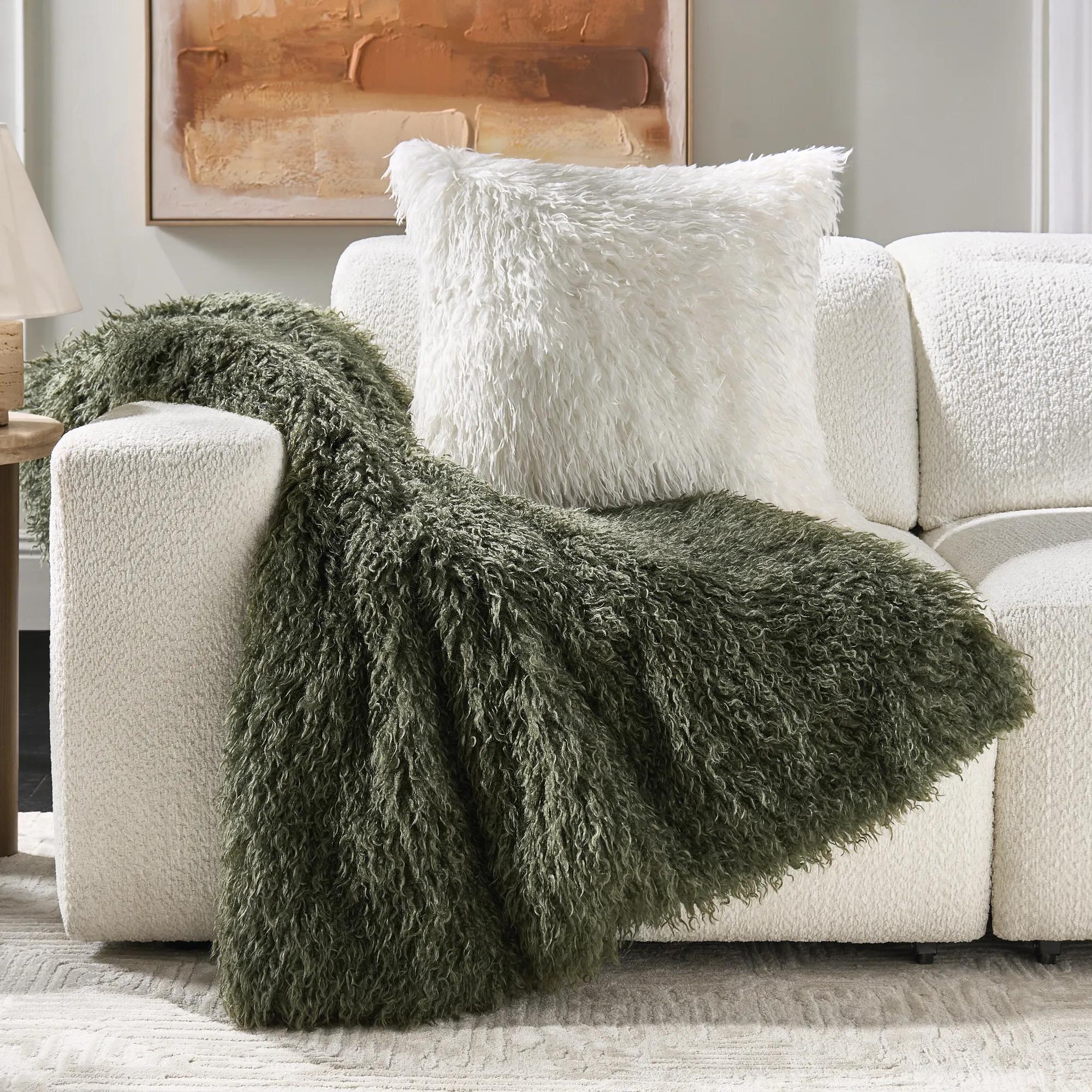 Micah Faux Mongolian Throw 50" x 60" - Dark Green